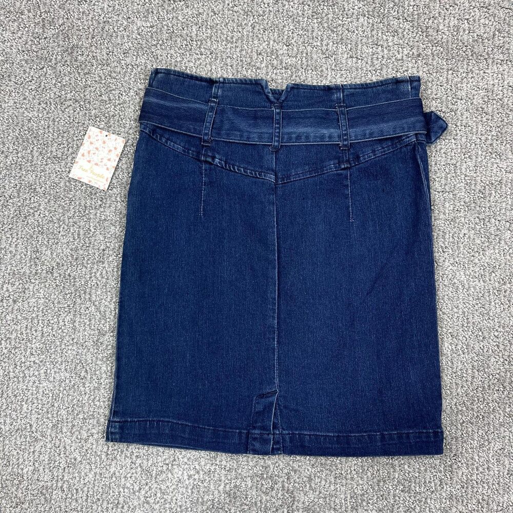 Free People Skirt Womens 4 Blue Denim Belted High Waist Pencil Mini Stretch - Picture 2 of 8